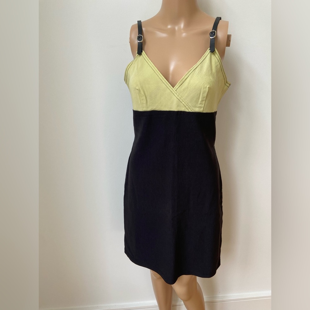Stretch black buckle strap minidress